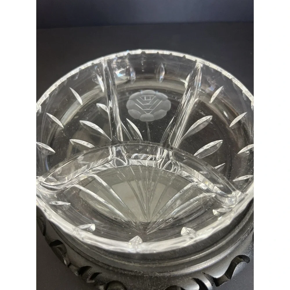 Vintage‎ Etched Crystal Sectional Serving Round Tray w/ Floral Design (709)